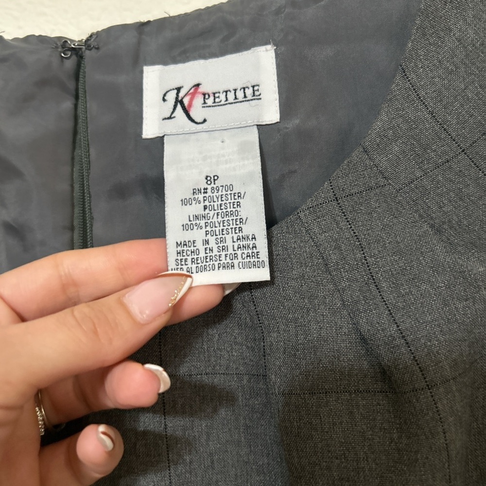 K Petite Grey Windowpane Plaid Sheath Dress - Size 8P - Picture 2 of 10